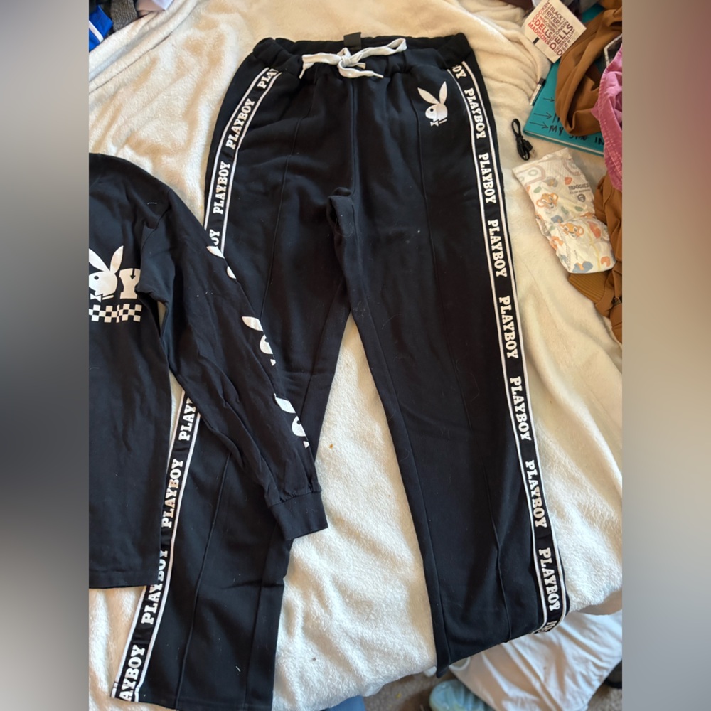 PLAYBOY Black Leggings with White Branded Side Tape